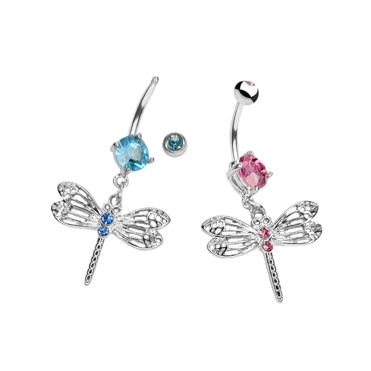 Surgical Steel 14 Gauge Belly Ring with CZ Dragonfly Dangle