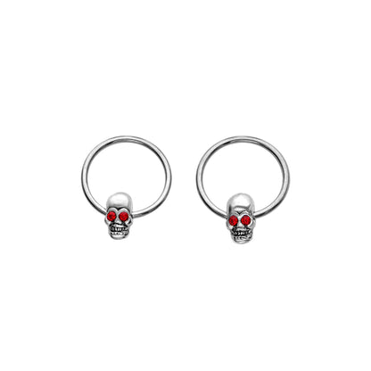 Surgical Steel 16 Gauge Captive Bead Ring with Red Eye Skull - Pair