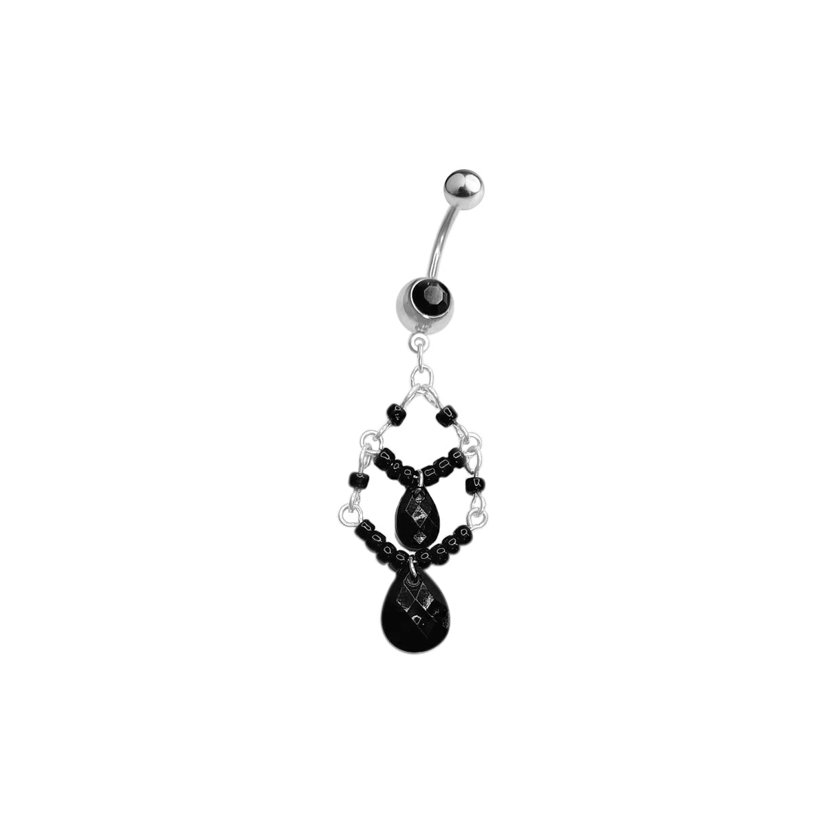 Surgical Steel 14 Gauge Tiered Black Beads Gothic Dangle Belly Ring