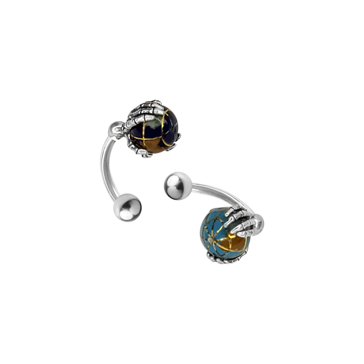 Surgical Steel & .925 Sterling Silver 14G Skeleton Hands Belly Ring