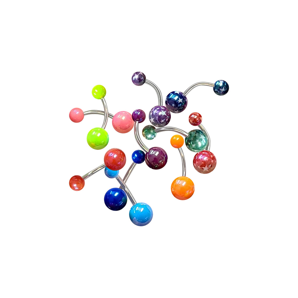 Surgical Steel & Acrylic 14G Metallic Pearlescent Belly Rings - 6 Pack