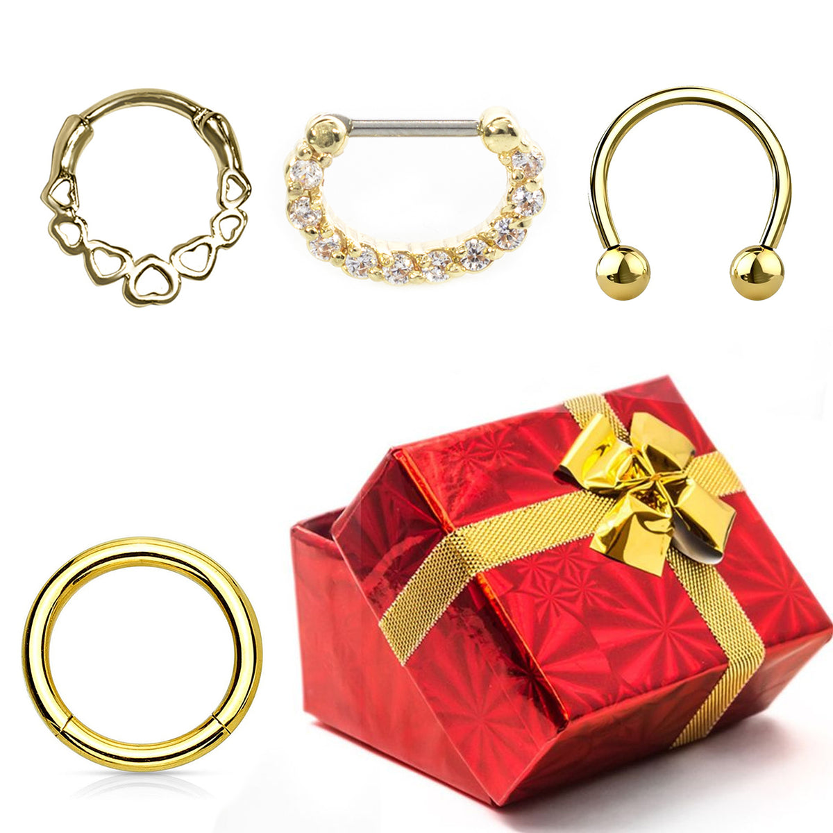 Surgical Steel 16 Gauge Holiday Septum Clicker Gift Set - 4 Pack