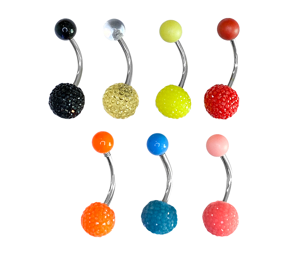 Surgical Steel & Acrylic Belly Rings Colorful Textured Balls - 7 Pack