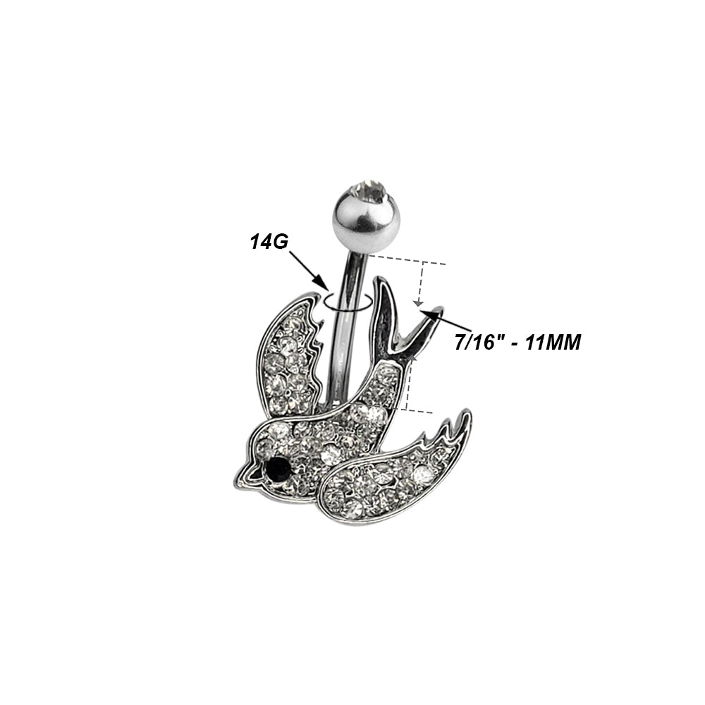 Surgical Steel 14 Gauge Belly Ring with Paved CZ Dove Dangle - photo 2