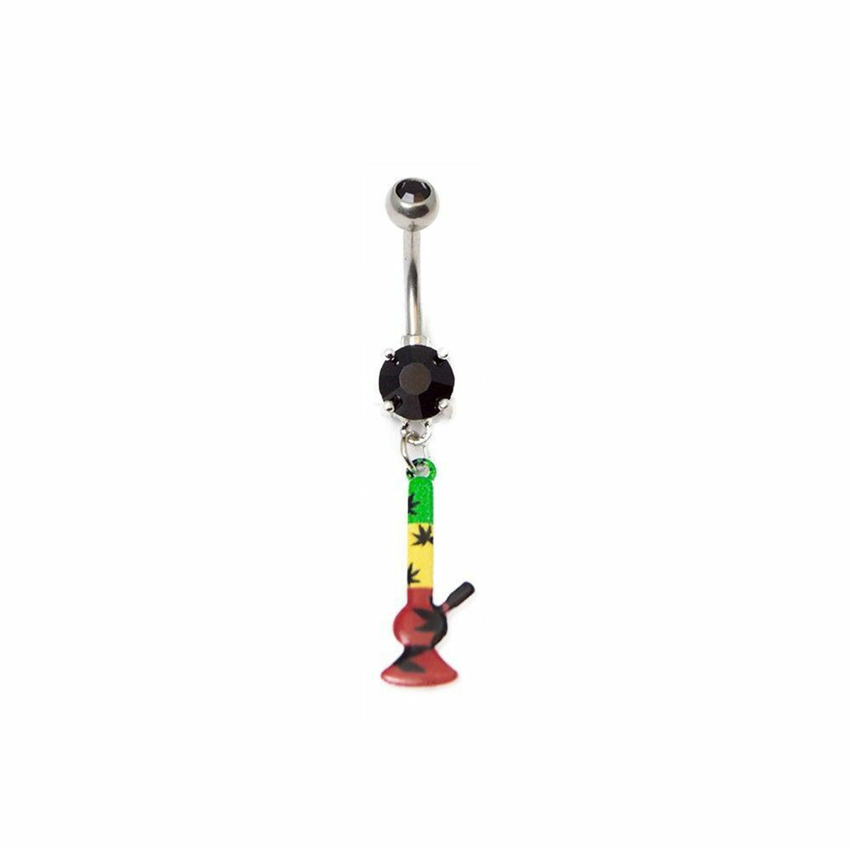 Surgical Steel 14 Gauge Belly Ring with Rasta Bong