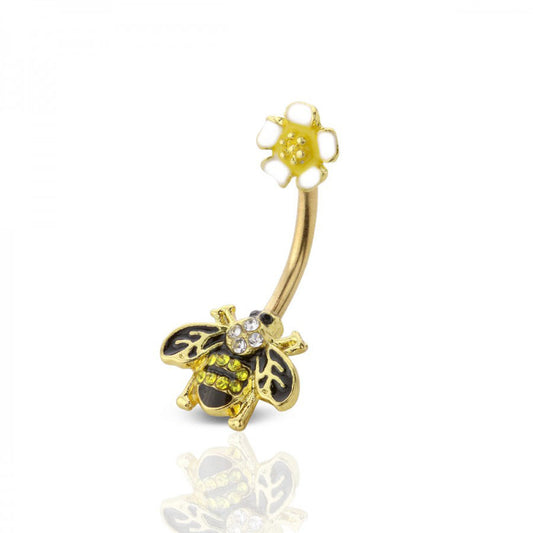 Surgical Steel Belly Button Ring Curved Barbell 14 Gauge with Bee Gem