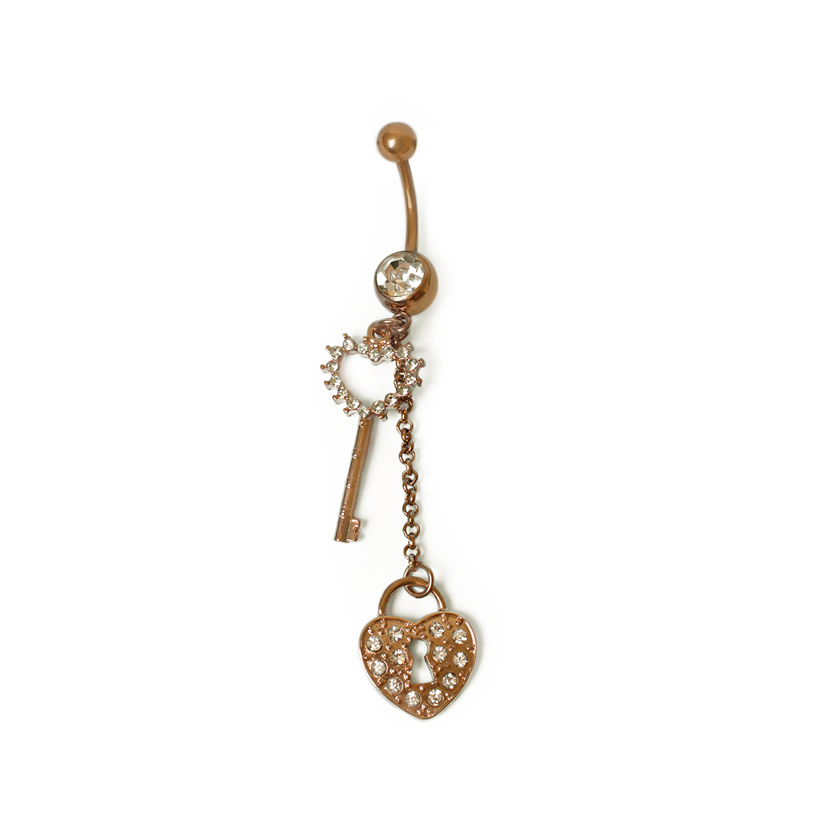 Rose Gold Plated Surgical Steel Lock & Key Dangle Belly Button Ring