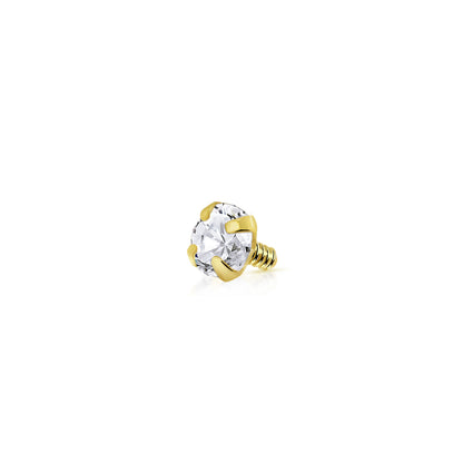 14 Karat Solid Gold 16 Gauge Gold CZ Dermal Anchor with Prong Top