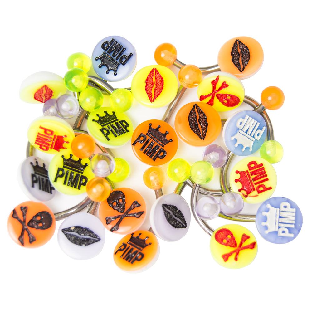 Surgical Steel Acrylic Logo Belly Button Rings 14 Gauge - 20 Pack