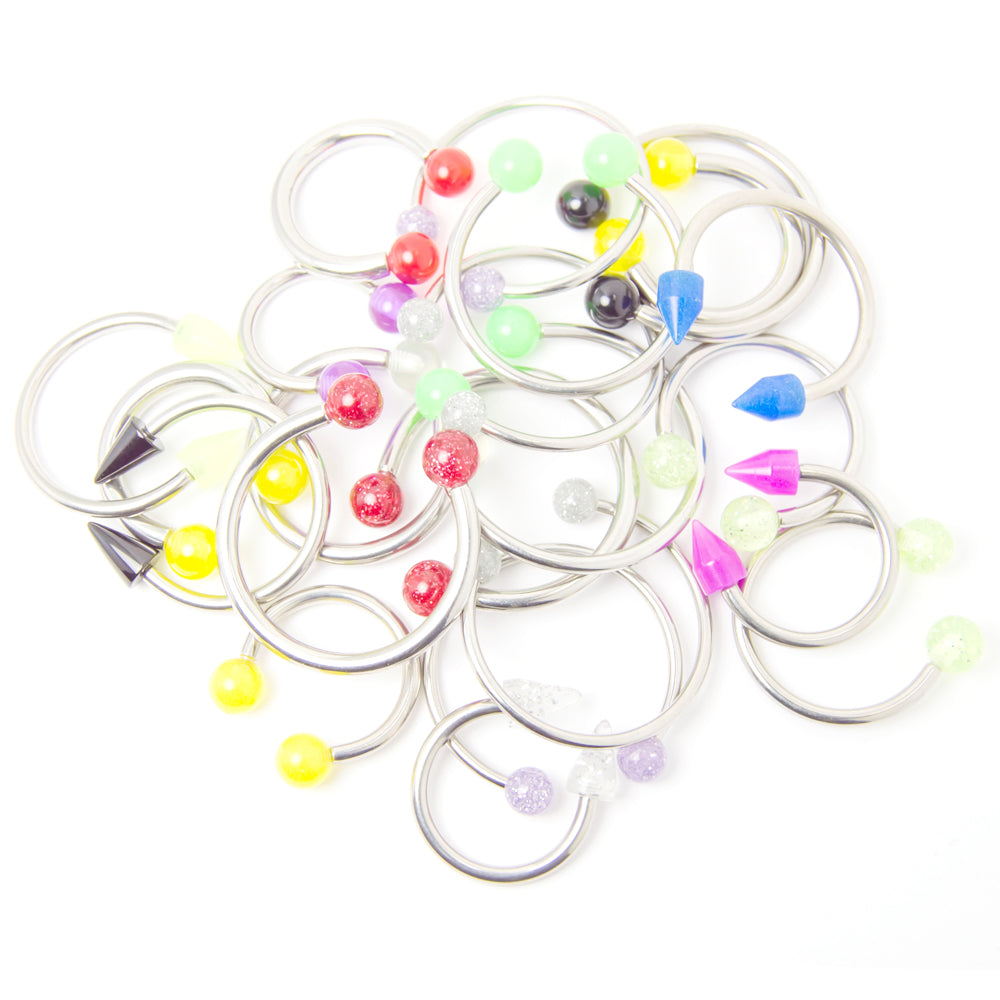 Surgical Steel Horseshoe Barbells with Acrylic Beads - 20 Pack