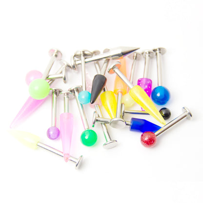 Surgical Steel Labret Monroe Barbell Glitter UV Glow - 20 Pack