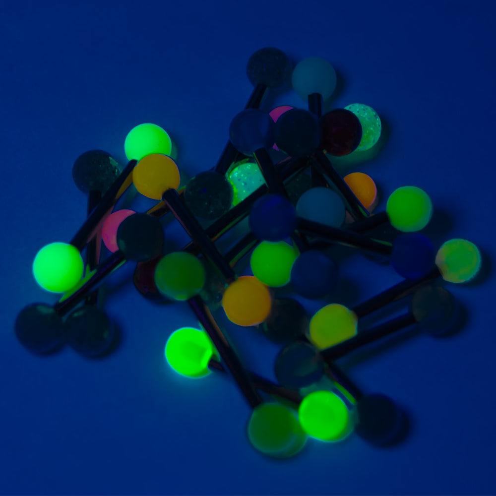 Surgical Steel 12 Gauge Straight Barbell Glitter UV Glow - 20 Pack - photo 3