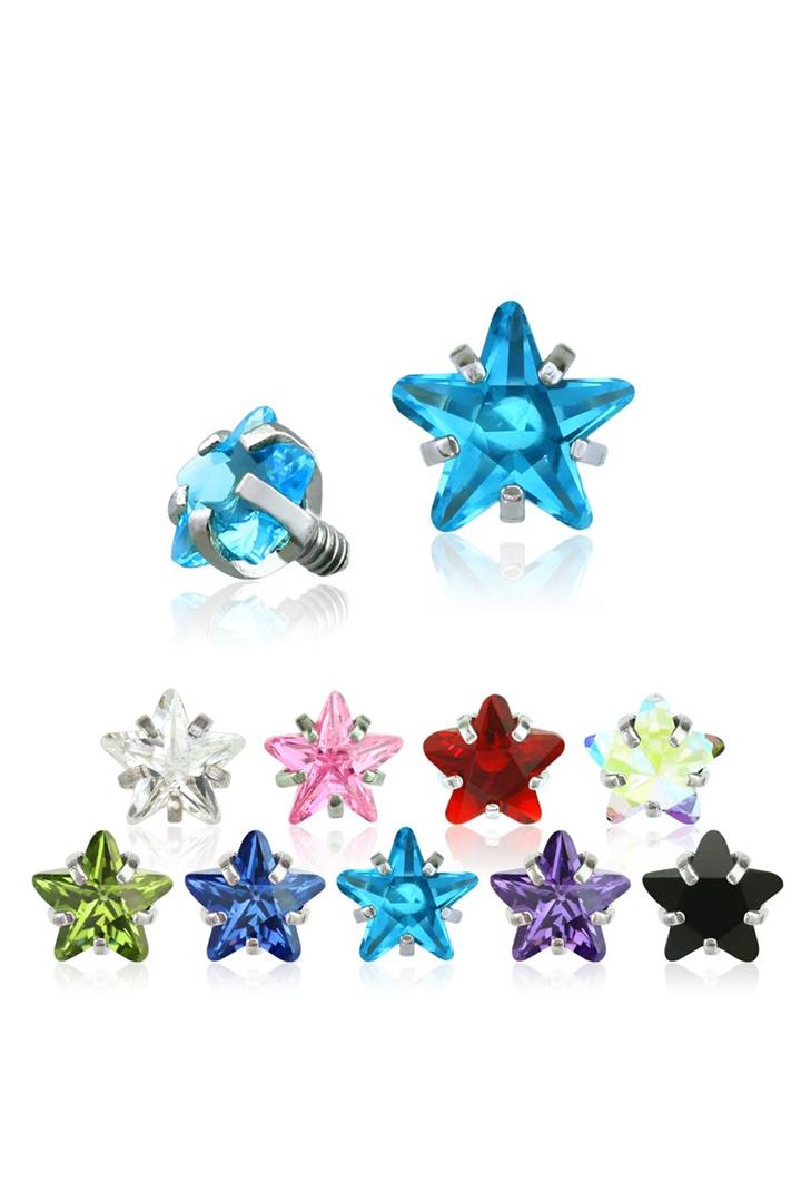 Surgical Steel Dermal Tops 3mm & 4mm with Prong Set Star Gem - 18 Pack