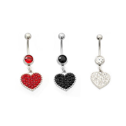 Surgical Steel 14 Gauge Belly Ring with Paved CZ Heart Dangle