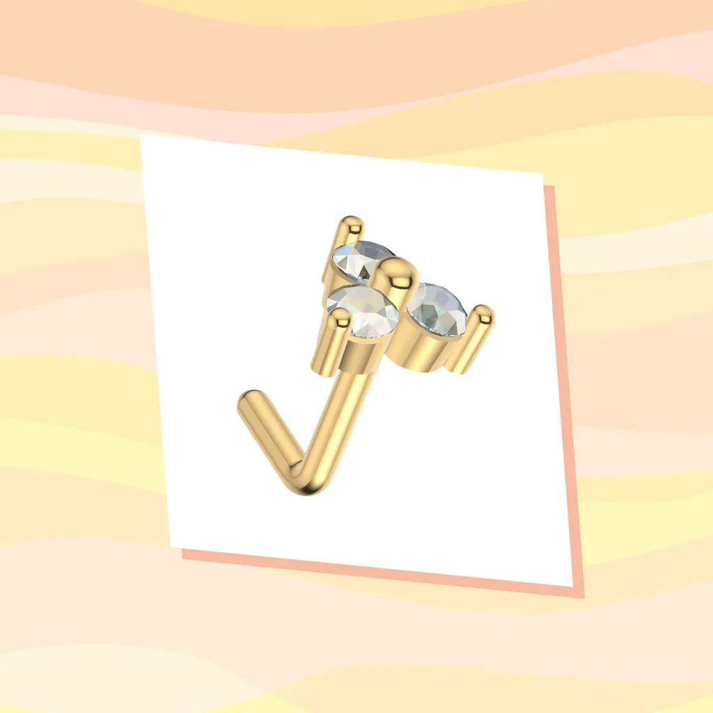 Gold Plated Surgical Steel 20 Gauge L Shaped Nose Stud