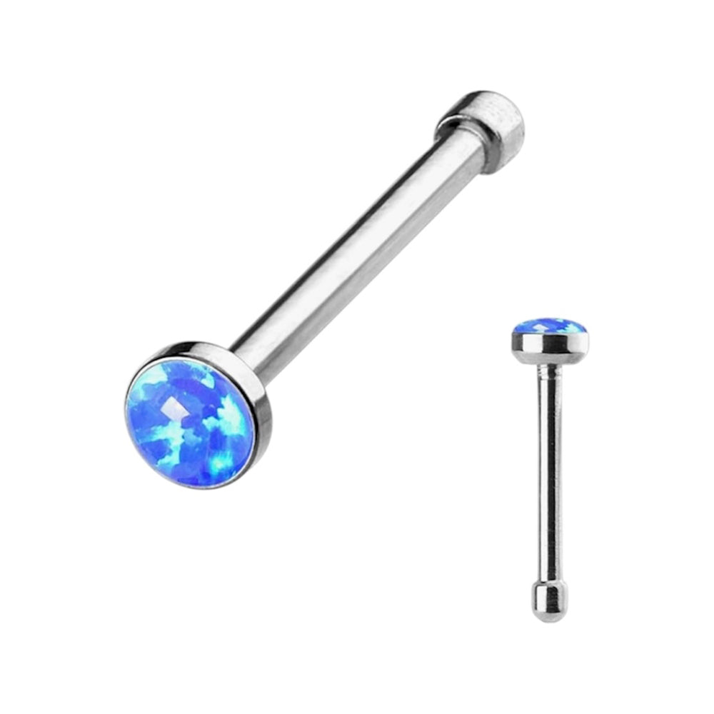 Surgical Steel 20 Gauge Nose Bone Stud with Bezel Set Opal - photo 4
