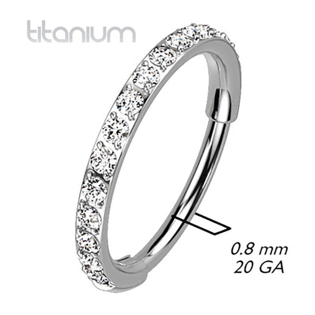 Titanium 20 Gauge Hinged Nose Ring CZ Hoop with Paved Clicker - photo 2