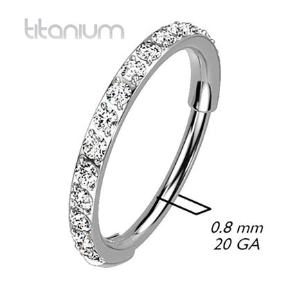 Titanium 20 Gauge Hinged Nose Ring CZ Hoop with Paved Clicker - photo 2