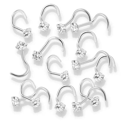 Surgical Steel 20 Gauge Nose Ring with Prong Set CZ Screw - photo 7