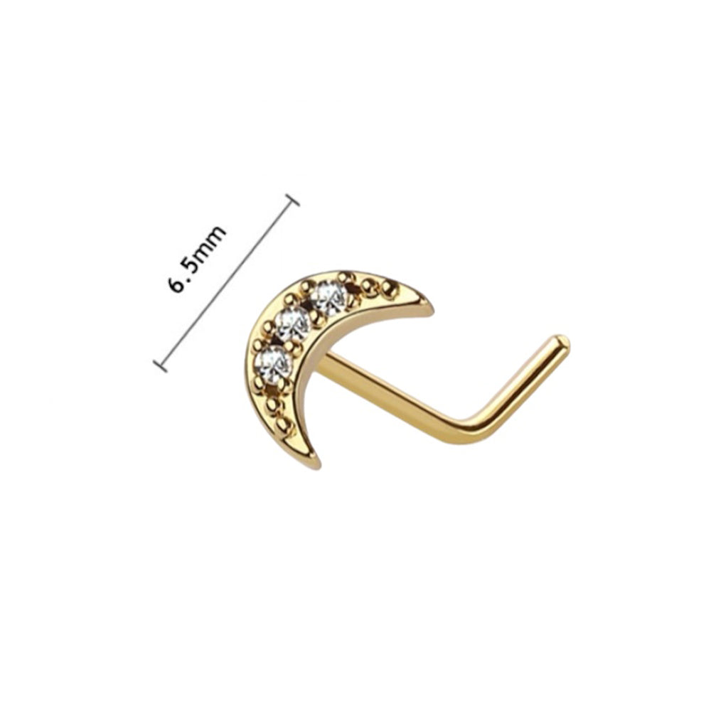 Surgical Steel 20 Gauge Crescent Moon CZ L Shaped Nose Stud
