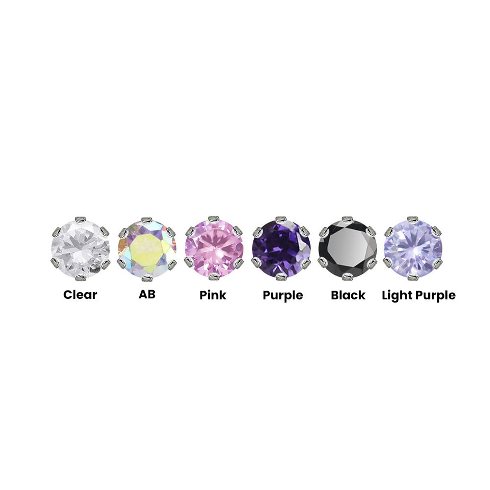 Surgical Steel 20 Gauge Cubic Zirconia Stud Earrings - Pair