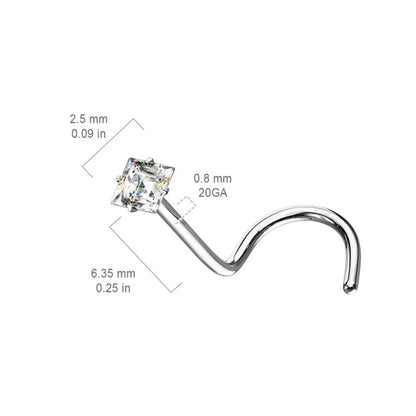 Surgical Steel 20 Gauge Corkscrew Nose Stud with Square CZ Top - photo 2