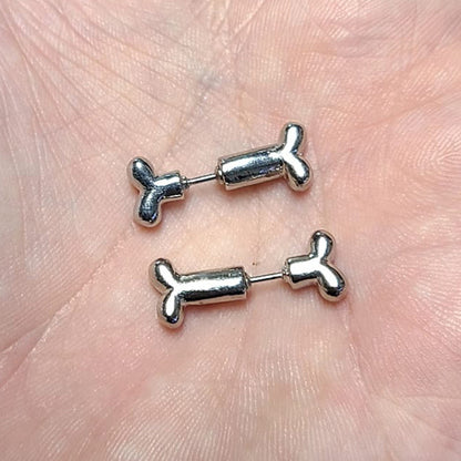 Surgical Steel Fake Plug Stud Earrings 20G with Dog Bone - Pair - photo 3