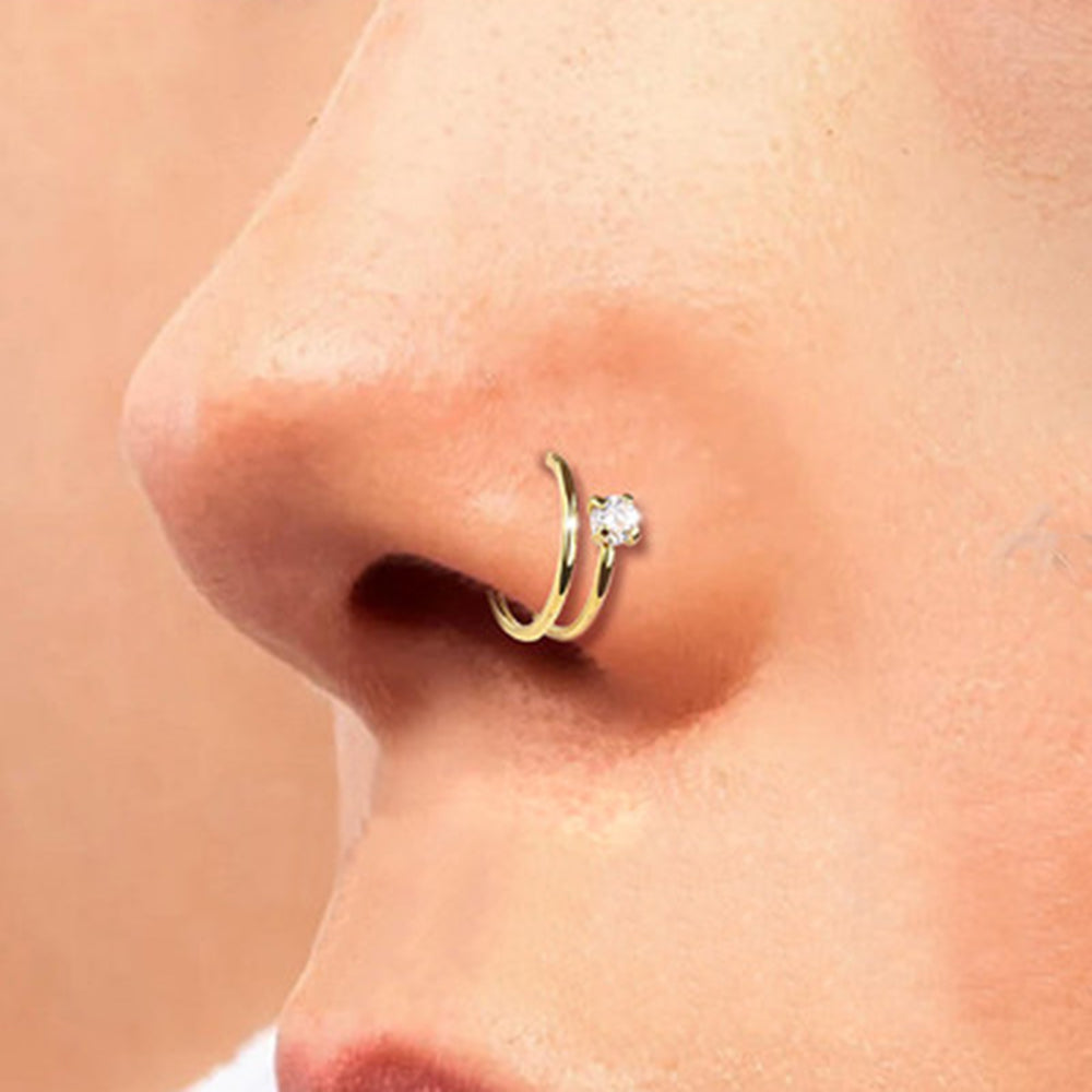 Surgical Steel 20 Gauge Double CZ Spiral Nose Hoop Ring