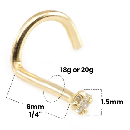 14K Solid Gold 20 Gauge Corkscrew Nose Stud with 1.5mm Diamond - photo 3