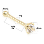 14K Solid Gold 20 Gauge Nose Bone Stud with 1.5mm SI Diamond - photo 3