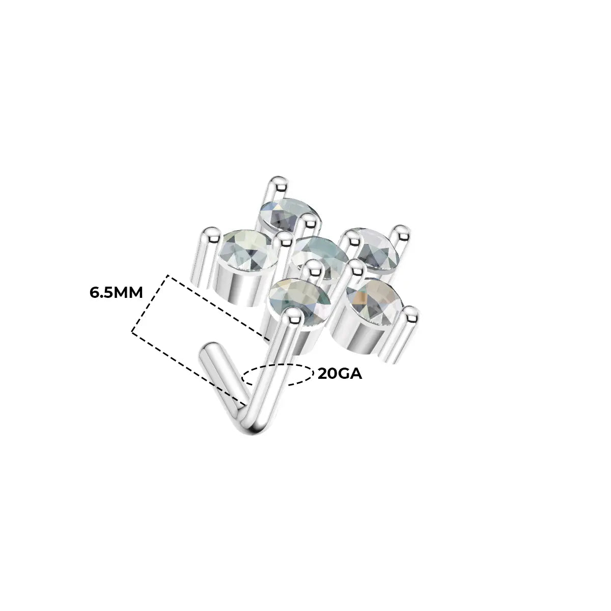 Surgical Steel L-Shaped Nose Stud 20G 6.5mm with CZ Flower - photo 5