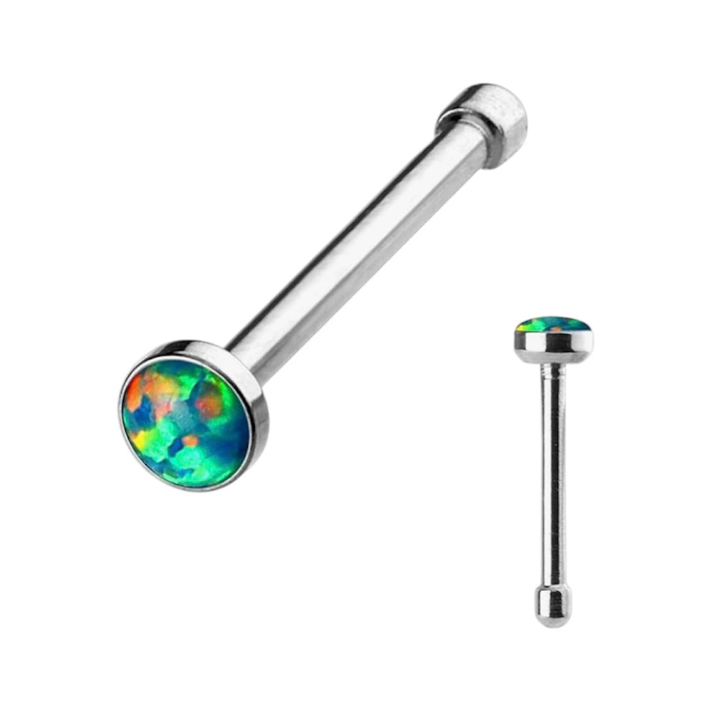 Surgical Steel 20 Gauge Nose Bone Stud with Bezel Set Opal - photo 5