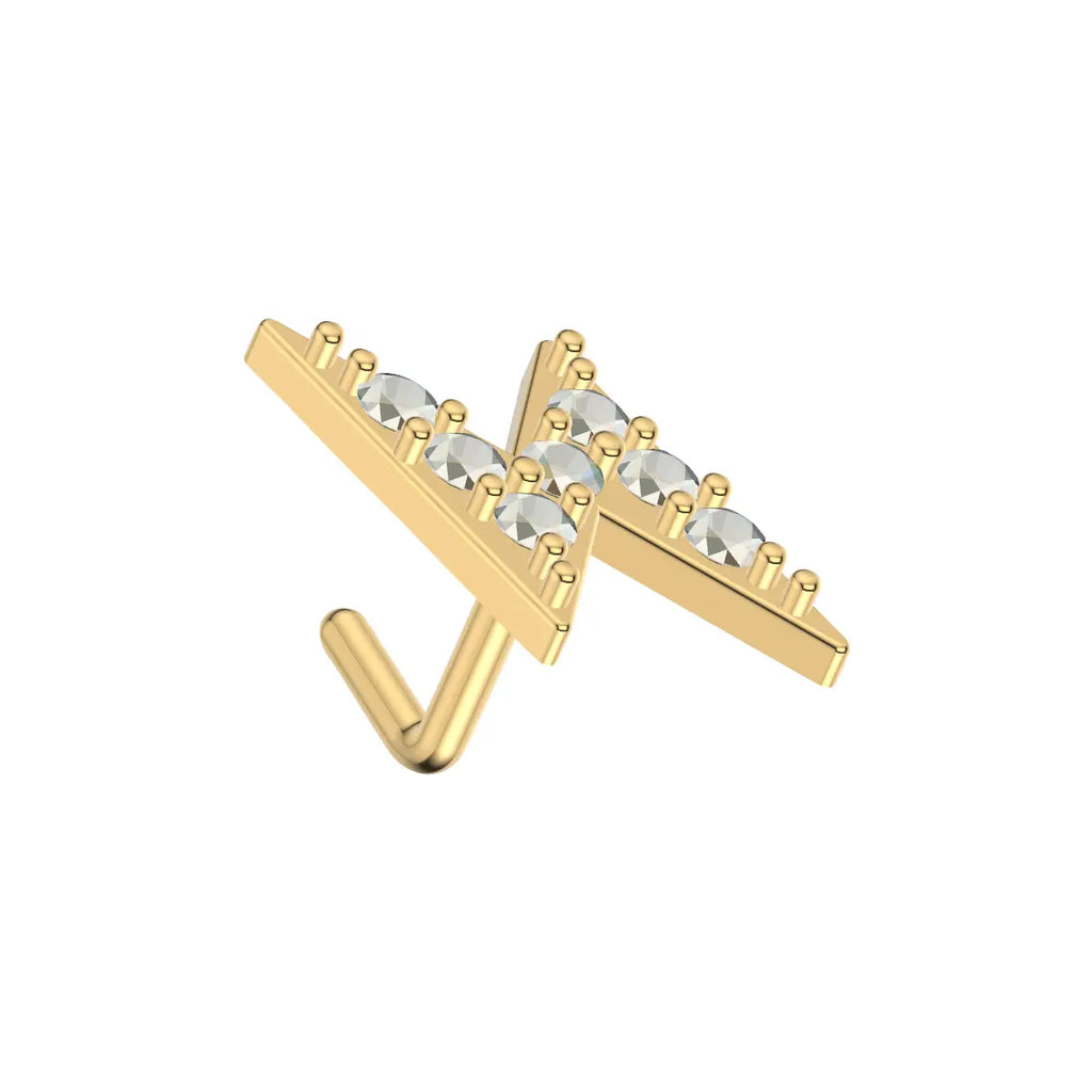 Gold Plated Surgical Steel 20G Lightning Bolt L Shaped Nose Stud