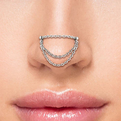 Surgical Steel Nose Bone Stud 20 Gauge 6mm with Chains & CZ