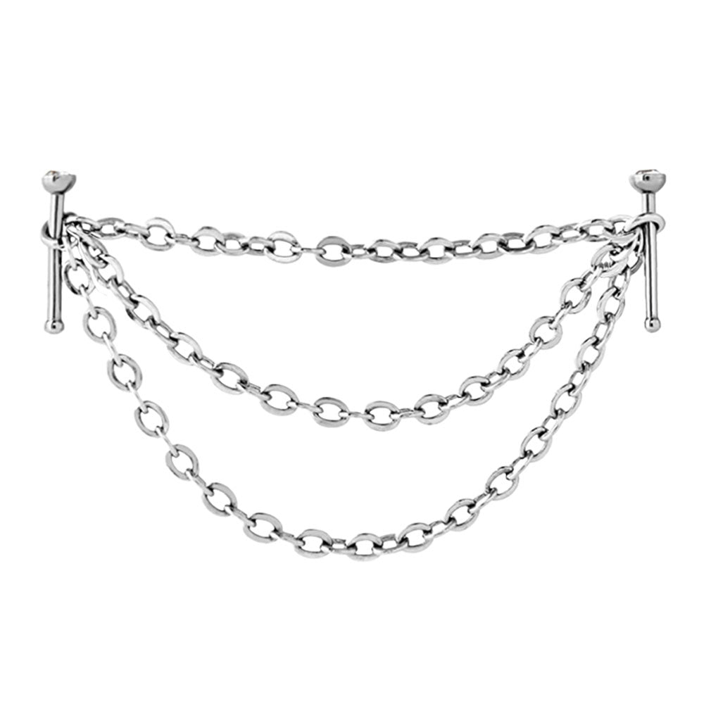Surgical Steel Nose Bone Stud 20 Gauge 6mm with Chains & CZ - photo 6