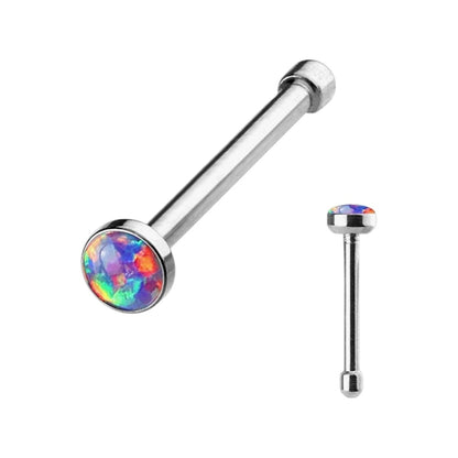 Surgical Steel 20 Gauge Nose Bone Stud with Bezel Set Opal - photo 6