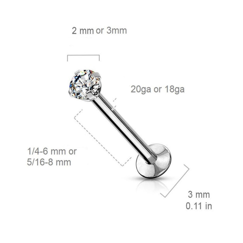 Titanium 20 Gauge Flat Back Labret Stud with CZ End - photo 2
