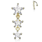Surgical Steel 14 Gauge Reverse Belly Ring with Triple Star CZ - photo 4