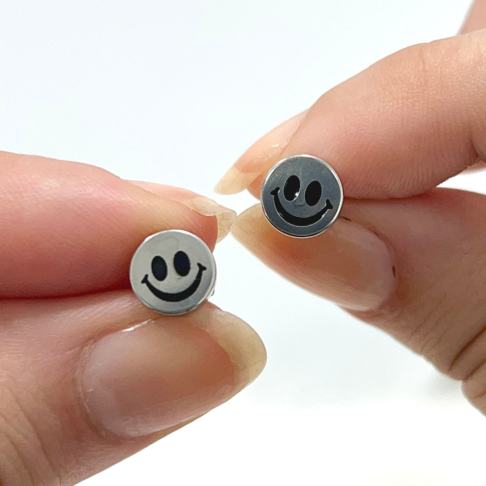 Surgical Steel Smiley Face Stud Earrings 20 Gauge - Pair - photo 3
