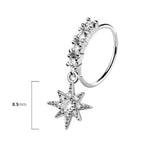 Surgical steel nose hoop with starburst CZ dangle