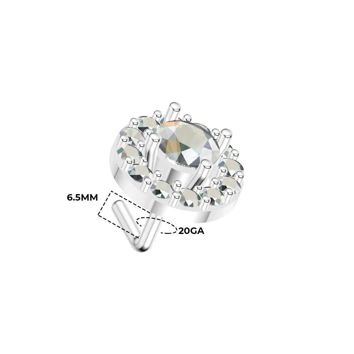 Surgical Steel L-Shaped Nose Stud 20G 6.5mm with Clear CZ Halo - photo 5
