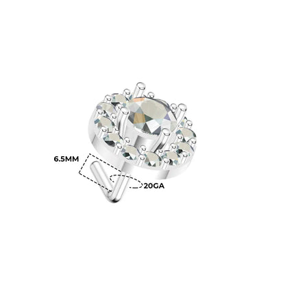 Surgical Steel L-Shaped Nose Stud 20G 6.5mm with Clear CZ Halo - photo 5