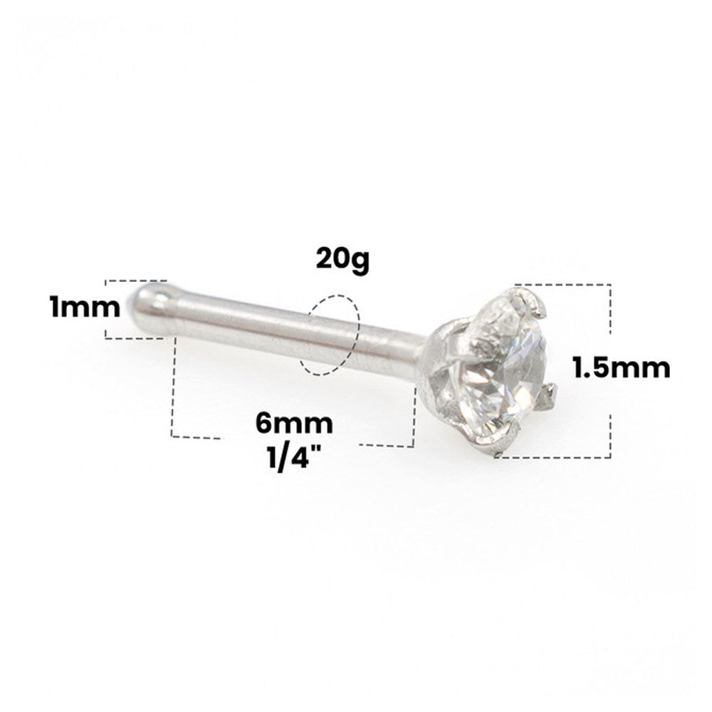 14K White Gold 20 Gauge Nose Bone Stud with 1.5mm SI Diamond - photo 3