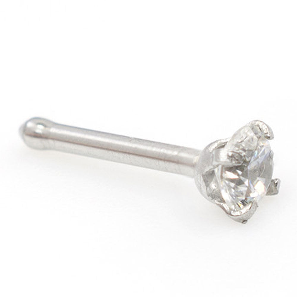 14K White Gold 20 Gauge Nose Bone Stud with 3mm Diamond