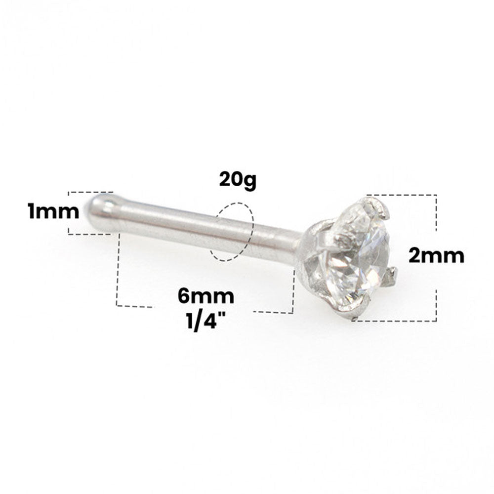 14K White Gold 20 Gauge Nose Bone Stud with 2mm SI Diamond - photo 3