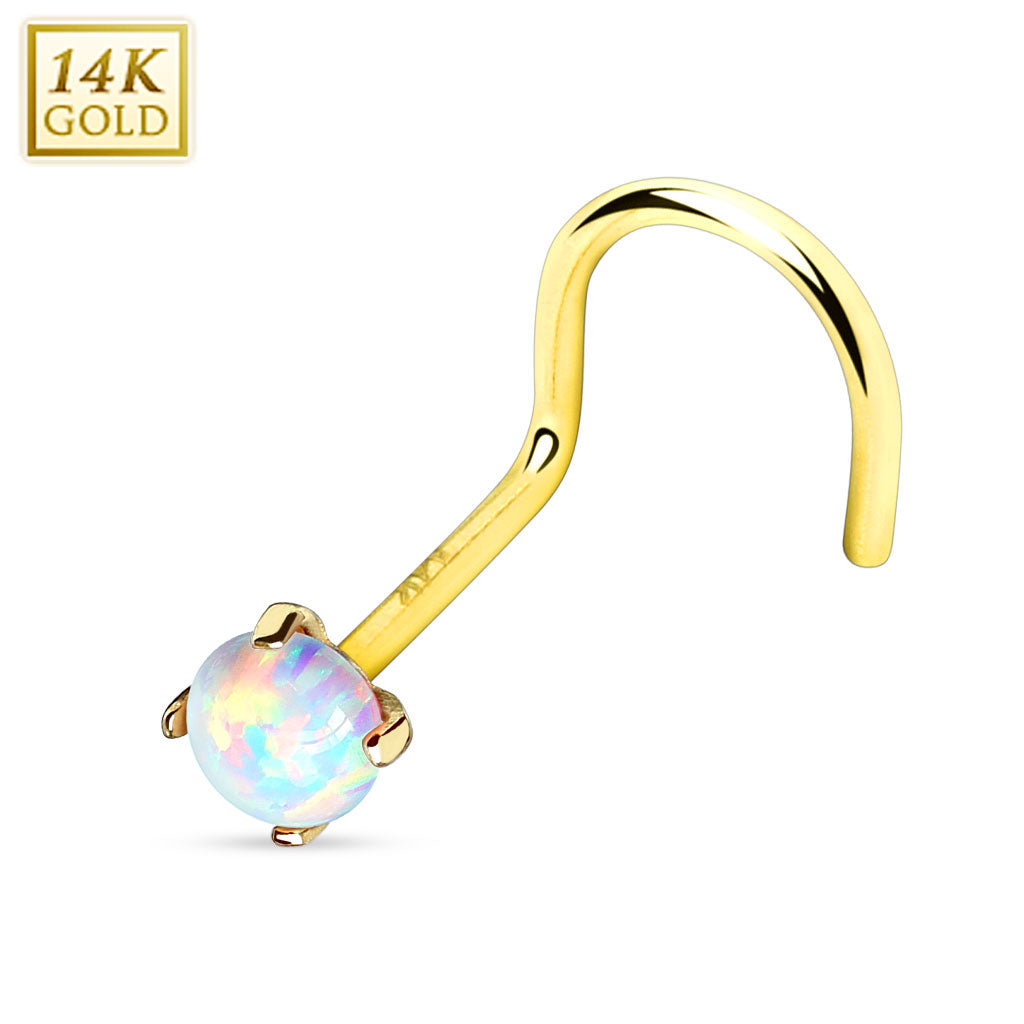 14K Solid Gold 20 Gauge Nose Screw with Prong Set Opalite Top - photo 2