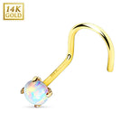 14K Solid Gold 20 Gauge Nose Screw with Prong Set Opalite Top - photo 2