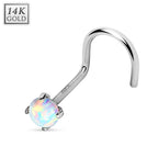 14K Solid Gold 20 Gauge Nose Screw with Prong Set Opalite Top - photo 3