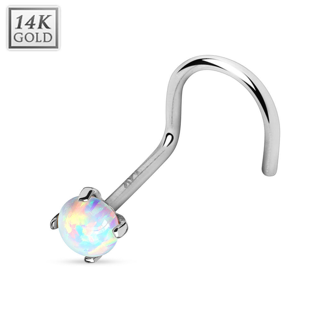 14K Solid Gold 20 Gauge Nose Screw with Prong Set Opalite Top - photo 3