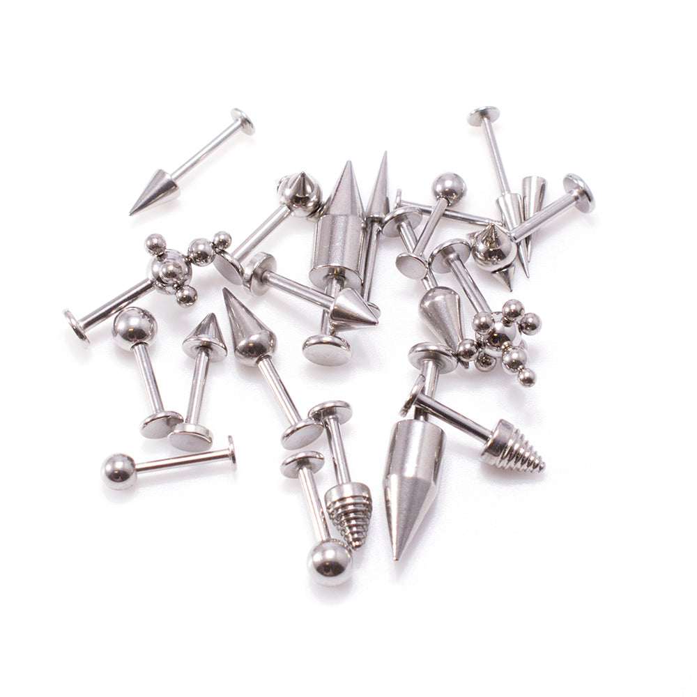 Surgical Steel 14 & 16 Gauge Labret Monroe Studs Random - 20 Pack